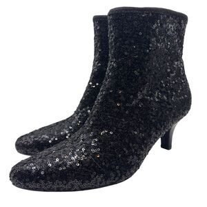 IMPO Niles Black Sequin Ankle Boots 8M Sparkle Bling Evening Party Glam